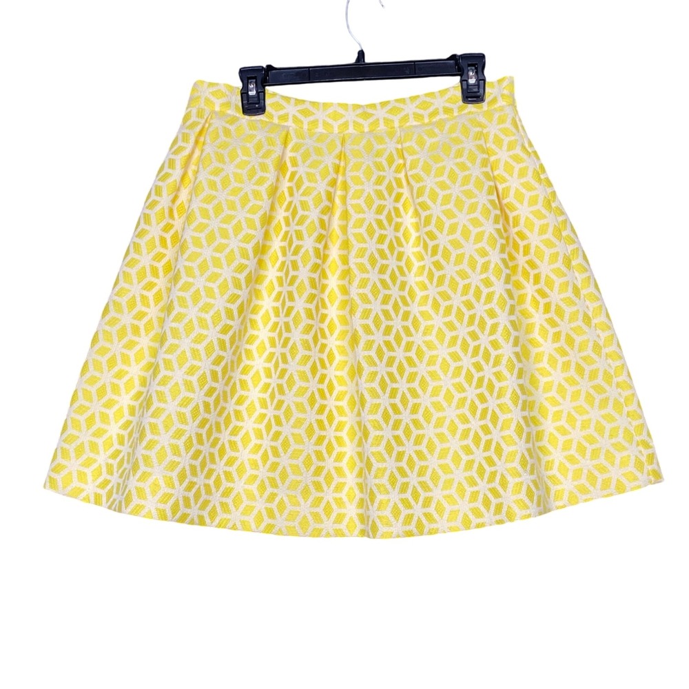 Hutch Anthropologie‎ Yellow Geometric Jacquard Pleated Mini Skirt Size 12 Lined
